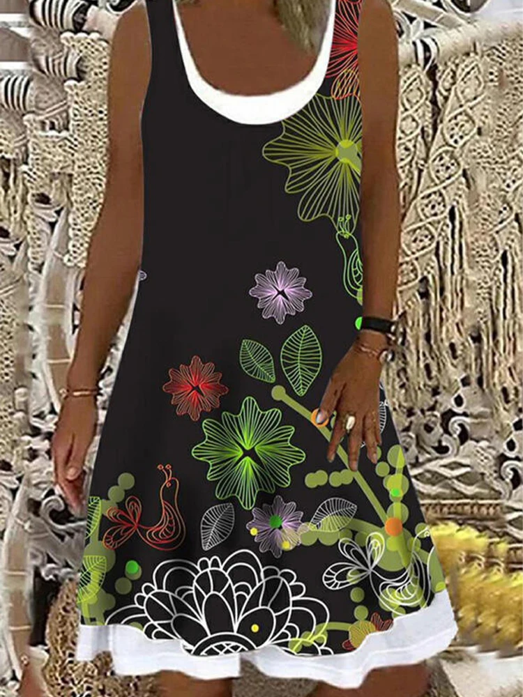 Женское летнее платье с цветочным принтом без рукавов |