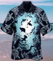 hot sale mens cuban shirt shark 3d print hawaii beach summer marine life short sleeve tops oversize chemise homme