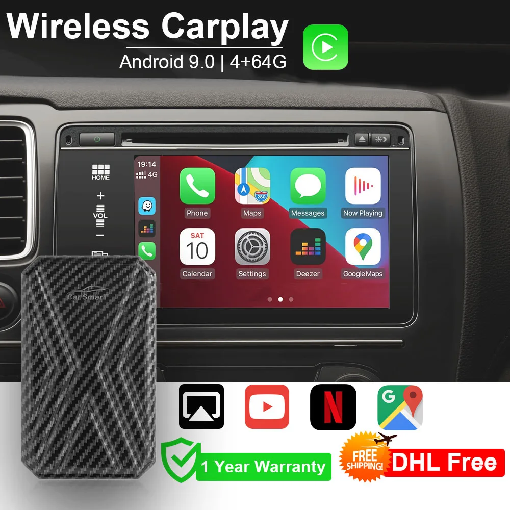 

Wireless Carplay Ai Box Car Multimedia AiBox Android 9.0 4+64G Mirror link For Audi Benz Mercedes Volvo VW Subaru Kia Mazda