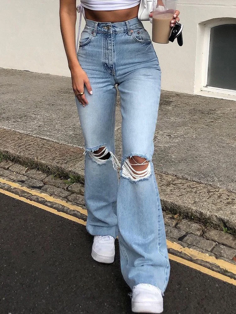 

New Women Y2K Baggy Jeans Straight Leg Jeans High Waist Denim Pants Flared Ripped Wide Leg Jeans Trousers Streetwear