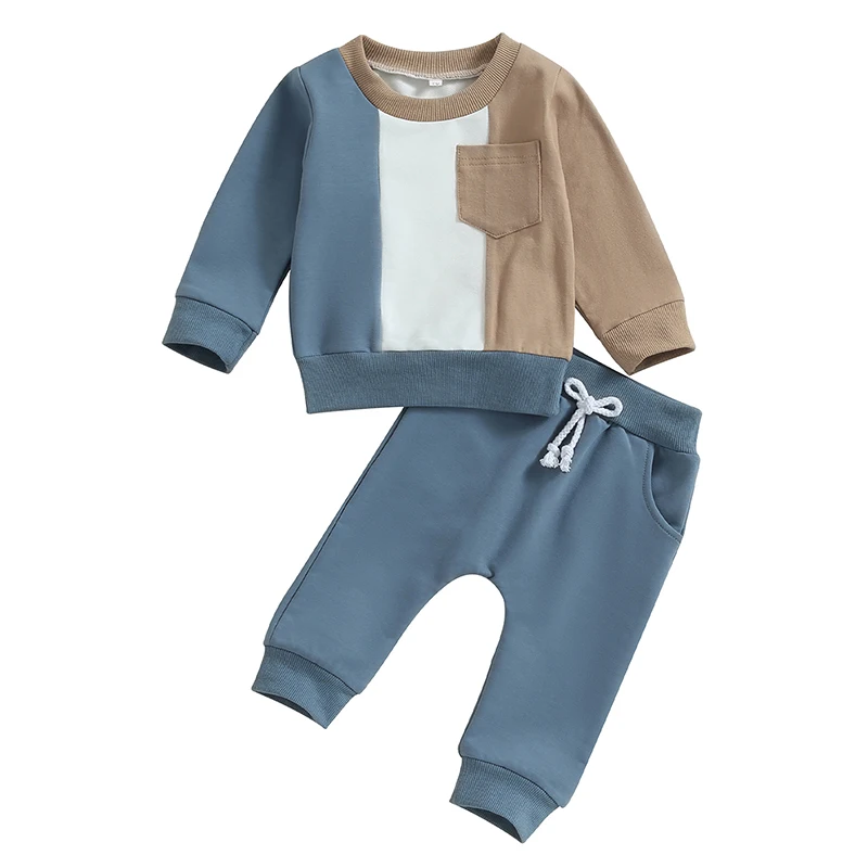 

Осенняя одежда для маленьких мальчиков, Классический комплект из свитшота и брюк контрастных цветов с длинным рукавом, одежда для малышей