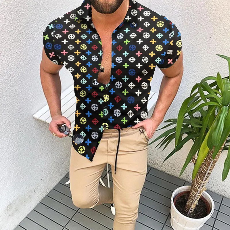

Fashion Nation Style Summer Man's Shirt 3D Printing Lapel Collar Single-Breasted Short Sleeve Loose Hawaiian Henley Casual Shirt