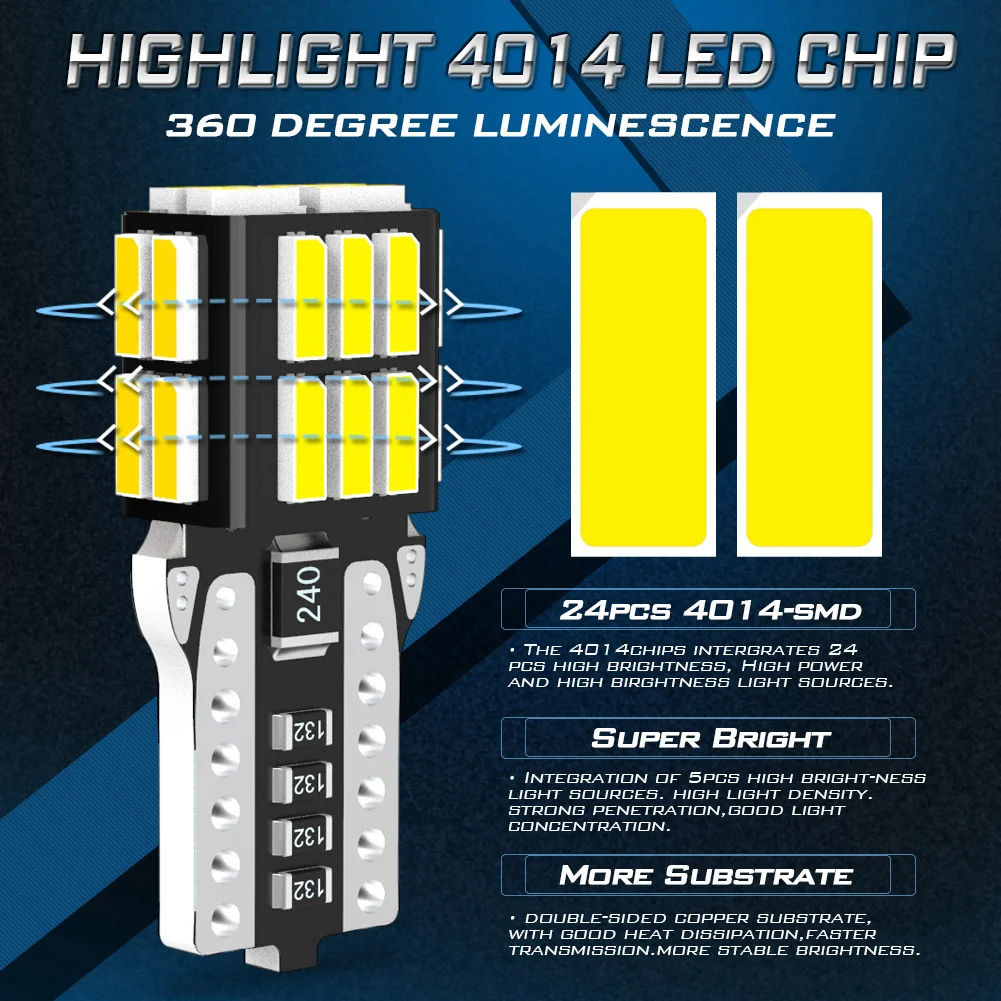 Фото 4 шт. T10 W5W светодиодные лампы s 4014SMD Canbus без ошибок 194 168 автомобильный внутренний светильник номерной знак парковочный боковой фонарь №3
