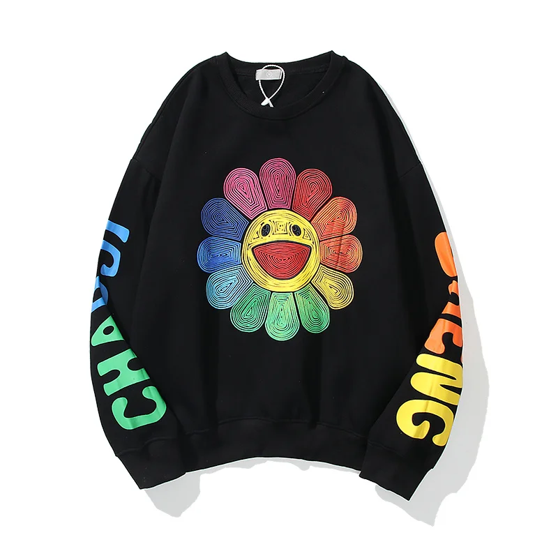 

Pullover Harajuku Colorful Sunflower Smiley Graffiti O-Neck Oversize Sweatshirt Women Stanger Things Loose Hip Hop Male Top