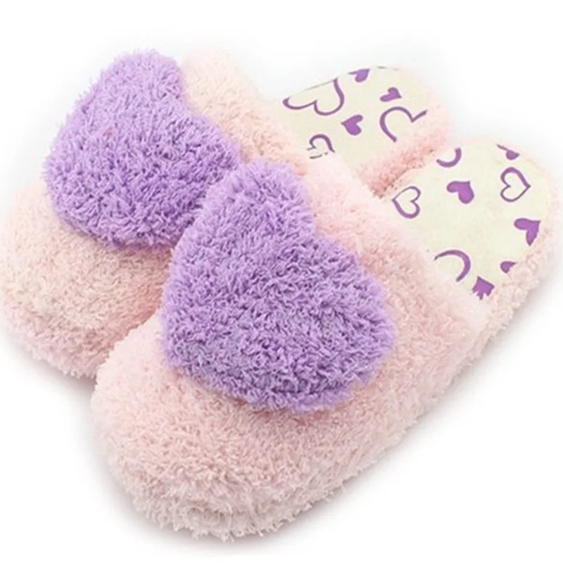 

Winter Purple Ladies Slippers Cute Cartoon Home Slippers Love Plush Slippers Soft Sole Lightweight Anti-Slip Cotton Slippers