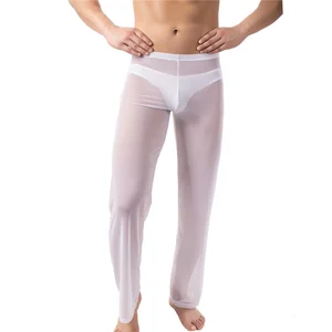Sexy Mens Underwear Pants Mesh Sheer Jogging Pants Breathable Sleep Bottoms Transparent Thermal Underwear With Briefs Long Johns