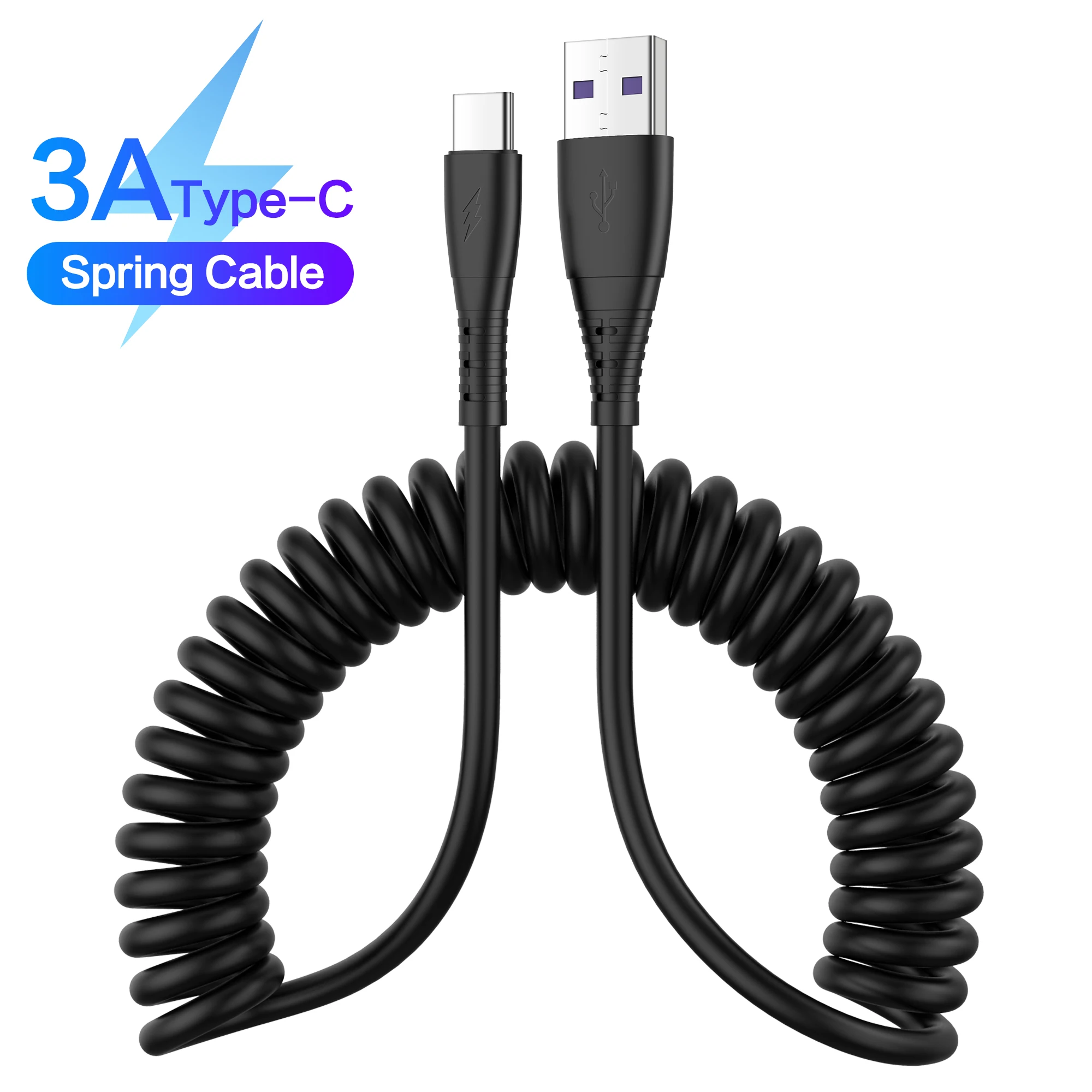 Автомобильный пружинный USB-кабель выдвижной кабель Micro USB Type-c 3 А для быстрой