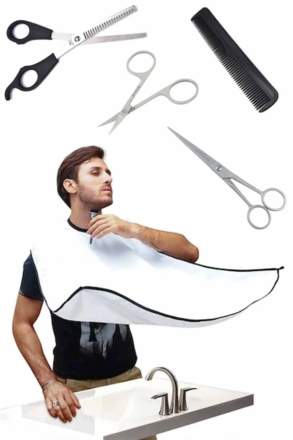 

5 Piece Barber Set Metal Hair Cutting ergonomic Scissors Thinning Thinning Scissors Comb Barber Apron Eyebrow Thinning Scissors