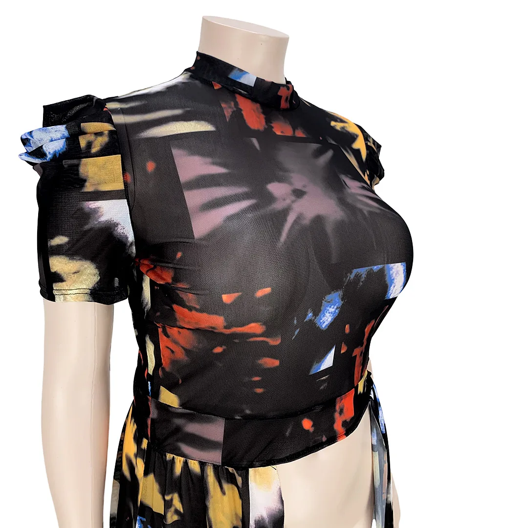 Long Shirt Summer Dress Women Plus Size Clothing  5xl  Short Sleeve Mesh Cutout Sexy Front Asymmetric Top Wholesale Direct Sales