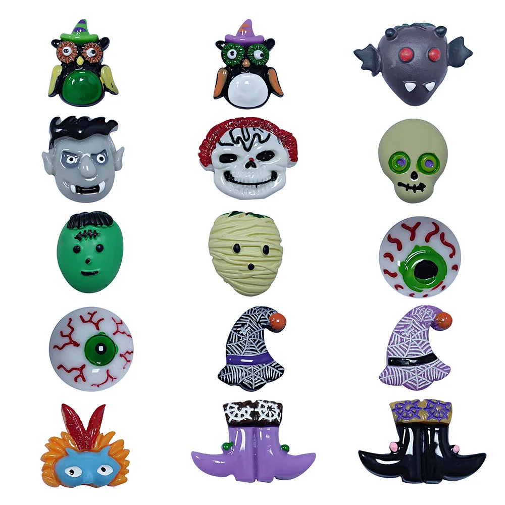 

Mix 50PCS Resin Halloween Gift Croc Charms Owl Bat Monster Skeleton Ghost Mummy Hat Wizard Shoes Croc Jibz Buckle Fit Wristbands