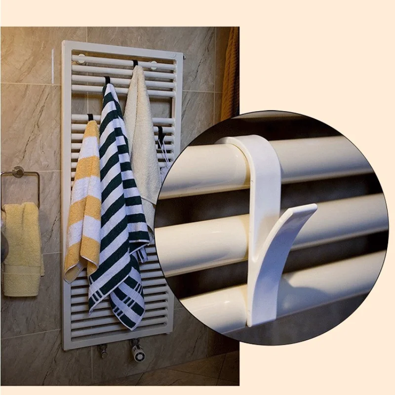

4 Pcs Kitchen Bathroom Hanger Clips Storage Racks White Clear Hanger Heated Towel Radiator Rail Clothes Scarf Hanger Hook Holder