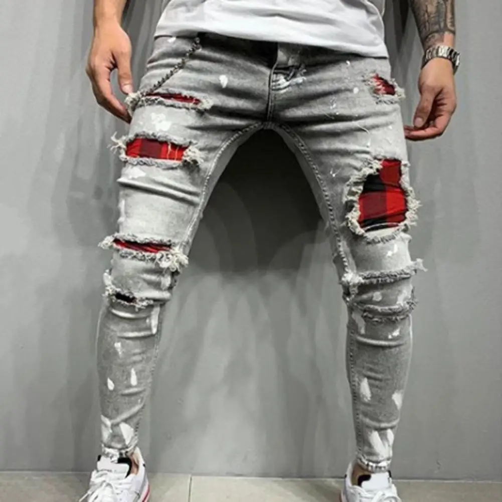 

Summer Pants Patchwork Men Pants Solid Color Men Trousers Ripped Men Jeans All Match Leisure Spring Pants for Dating