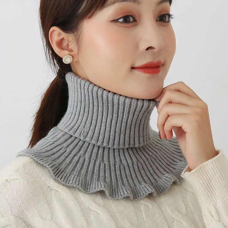 

Women Turtleneck Ribbed Knit False False Collar Female Winter Detachable Scarf Ruffles Dickey Windproof Color Wrap