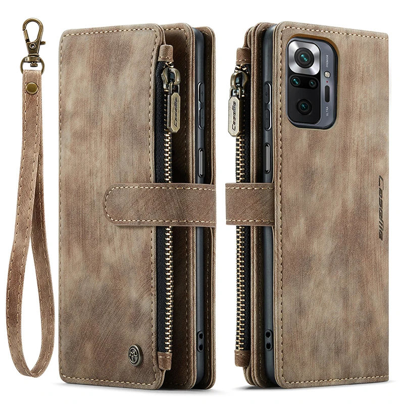 

Brown Leather Phone Cover Cases for Redmi Note 9 10 Pro Max Card Slot Holder Kickstand Wallet Funda Housing