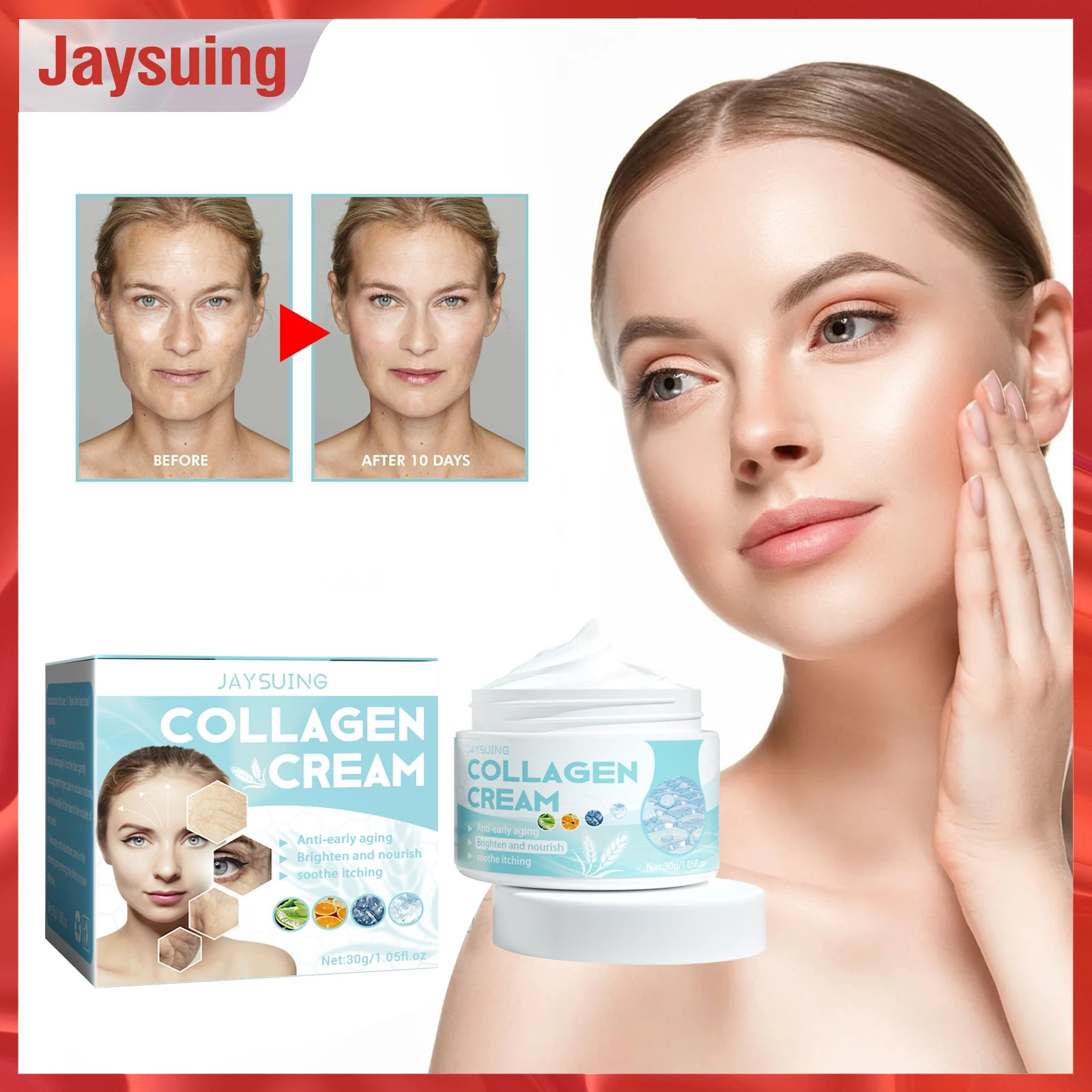 

Jaysuing Collagen Cream Firming Lifting Face Anti Wrinkle Anti Aging Whitening Moisturizing Fades Fine Lines Brighten Cream 30g