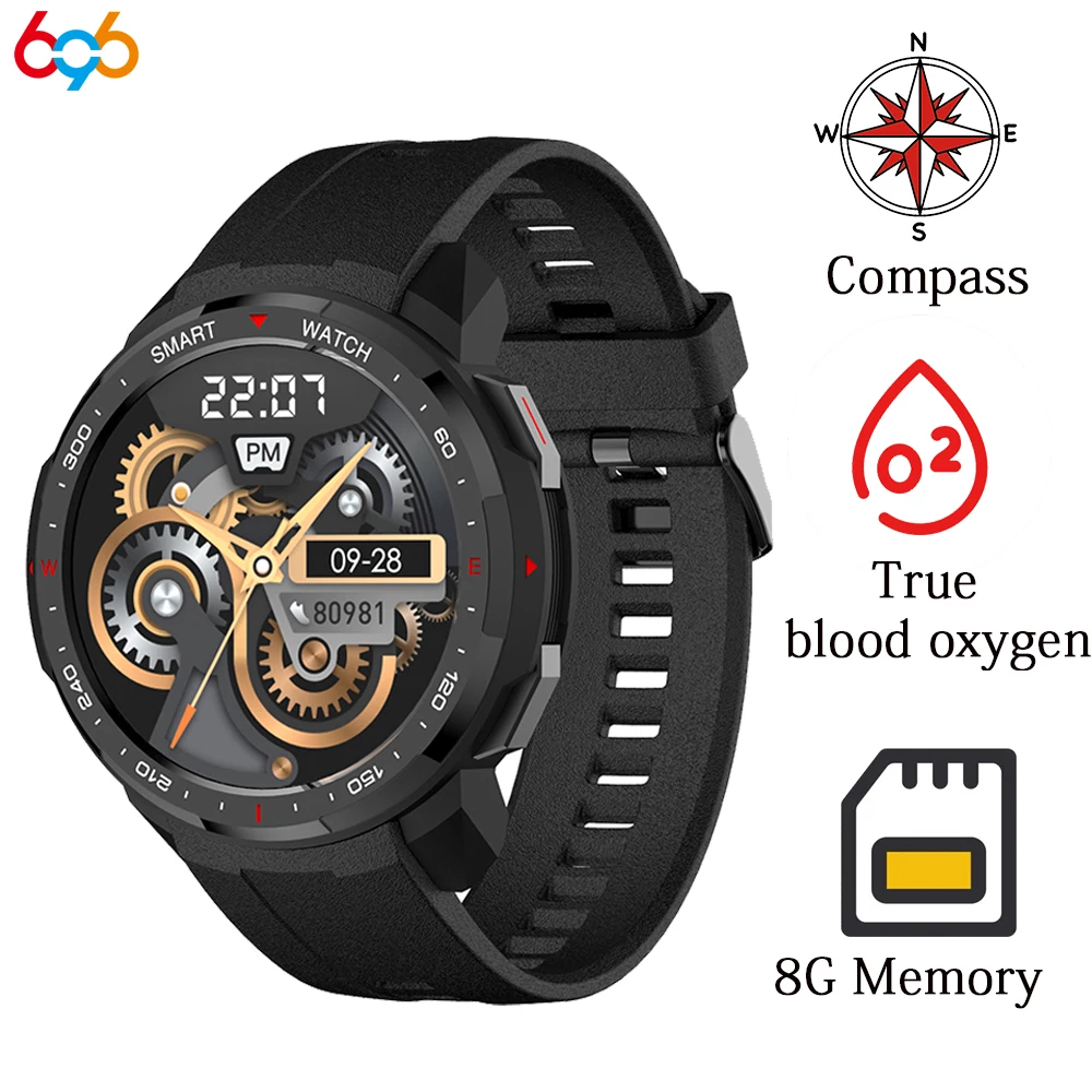 

2022 New Men Music Smartwatch 8GB Memory Blue Tooth Call Heart Rate Blood Pressure Oxygen Compass Sound Recording Smart Watch