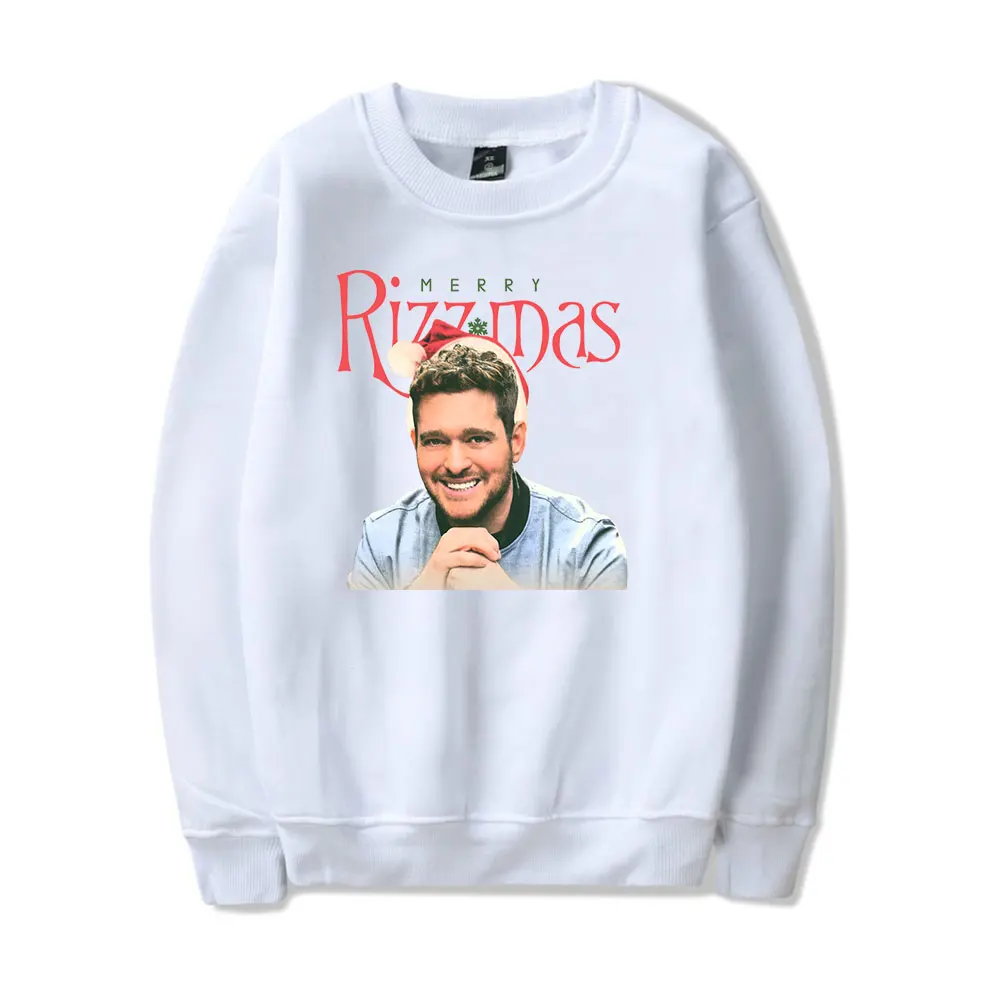 Майкл Бuble Merry Rizzmas с круглым вырезом унисекс уличная одежда длинными рукавами
