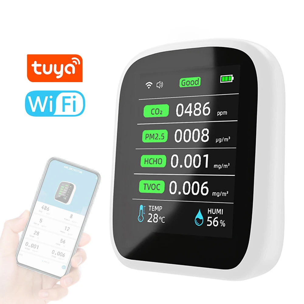 

Tuya Wifi Air Quality Meter 8in1 PM1.0 PM2.5 PM10 CO2 TVOC HCHO Temperature Humidity Tester LCD Screen Carbon Dioxide Detector