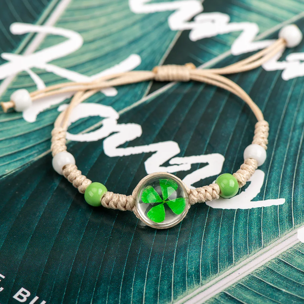 

Листовой Клевер в стекле кулон браслет ручной работы Cermaic Бусы Браслеты для женщин оптовая продажа # MZ125