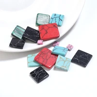 10pcs natural turquoise square cabochon with black stripes 101214mm stone charm jewelry spacers diy pendant necklace component
