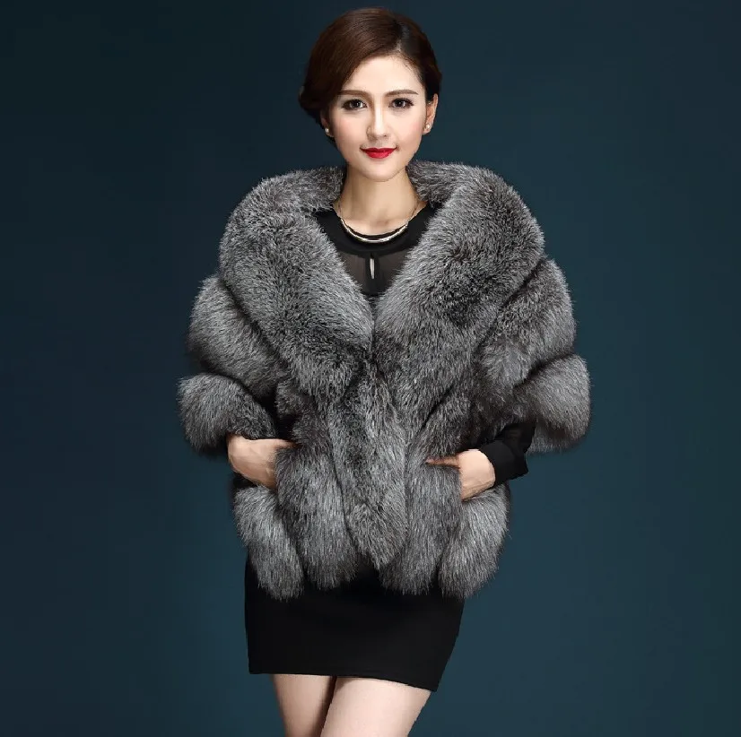 

Autumn and Winter New Fur Grass Shawl Vest Coat Cloak Women's Pocket