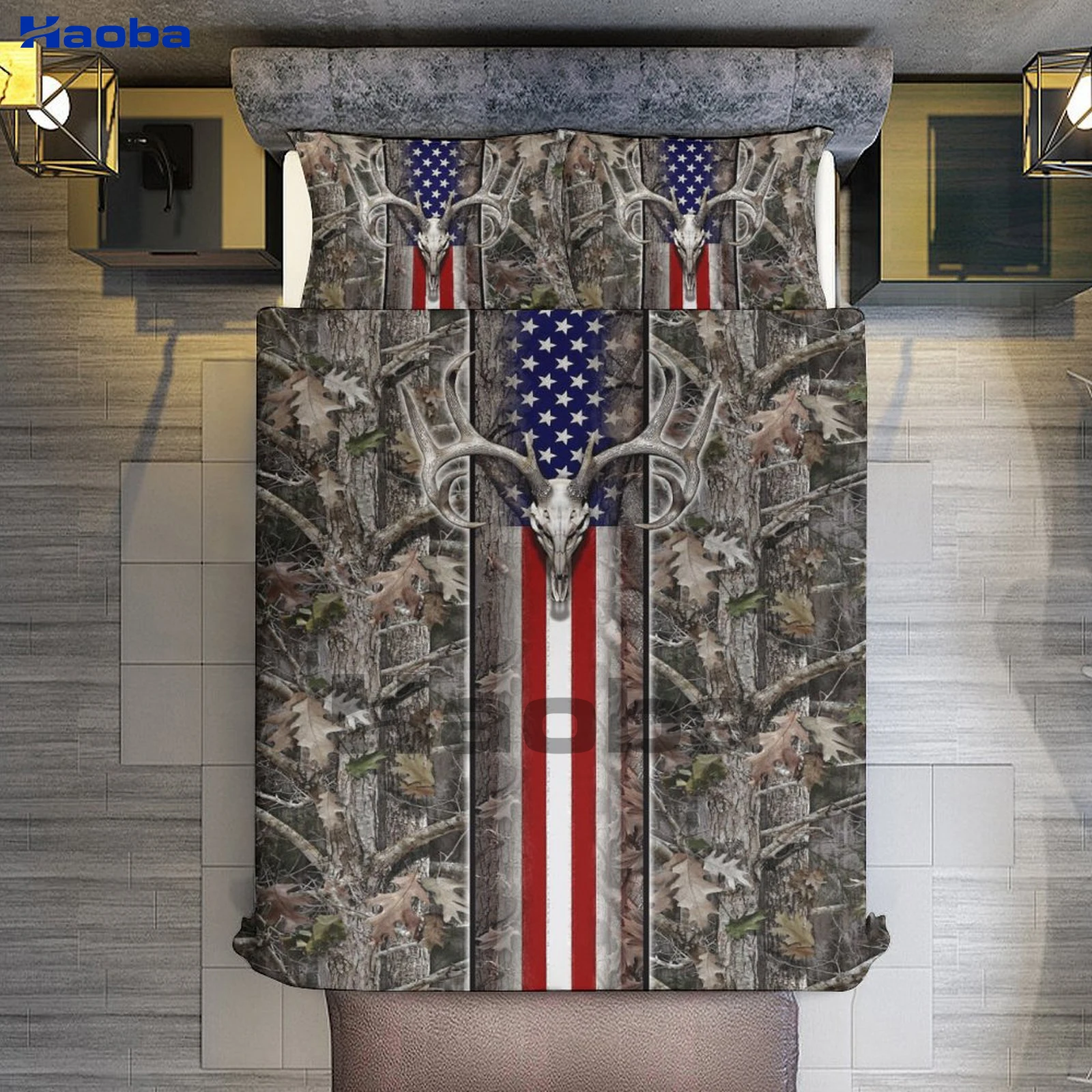 Комплект постельного белья из трех предметов с американским флагом и оленем