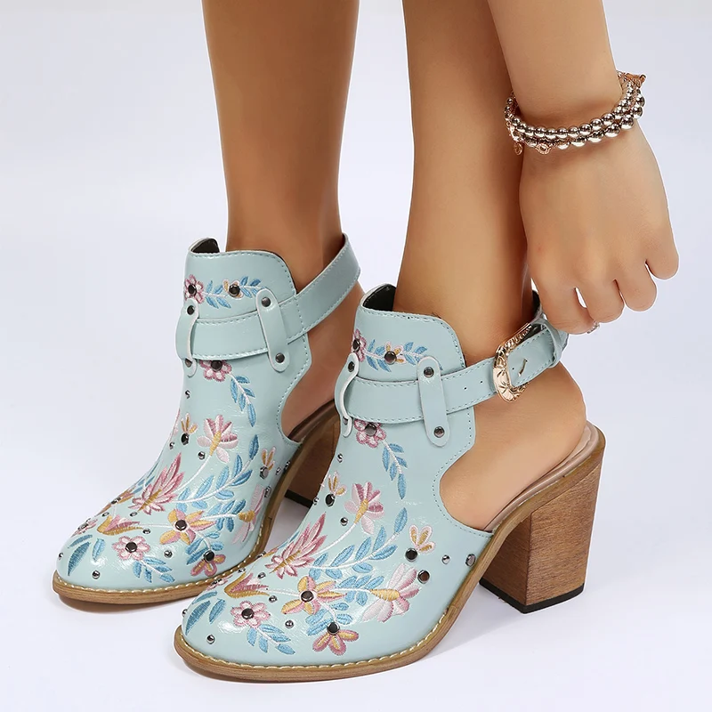 

Summer Chunky Sandals Women Print Green High Heels Shoes 2022 New Designer Women Slippers Rome Pumps Ladies Shoes Dress Slides