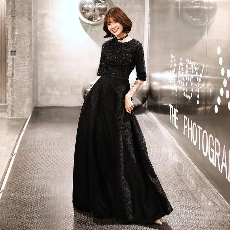 New Black Long Dress, Conductor, Piano Performance, Host, Evening Dress, Annual Show, Art Examination, Chorus, Large Dress