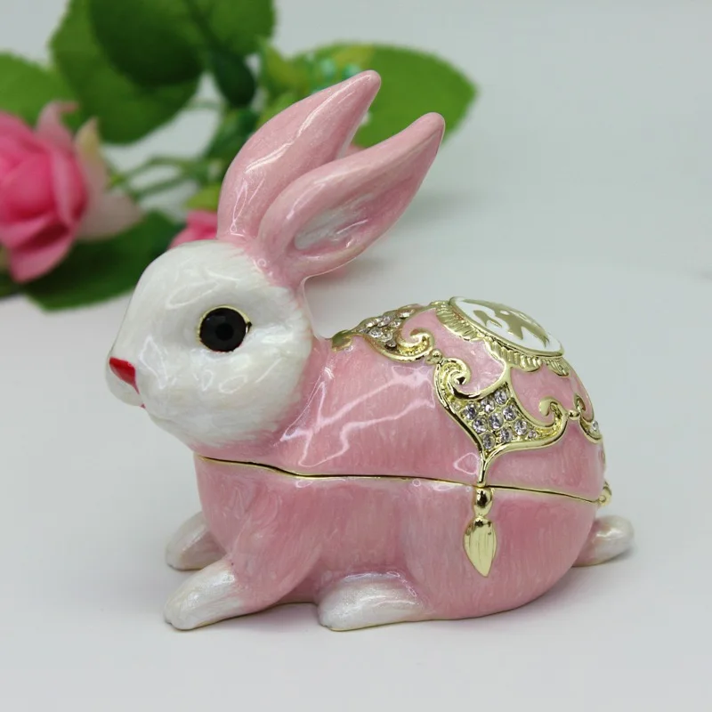 New Rabbit Trinket Box Hinged Hand-painted Figurine Collectible Ring Holder
