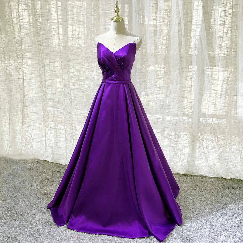 

2022 Sexy V Neck Satin Evening Dresses Real Photos Purple Prom Dress Middle Waist Women Evening Gowns Party Dress Robe de soiree