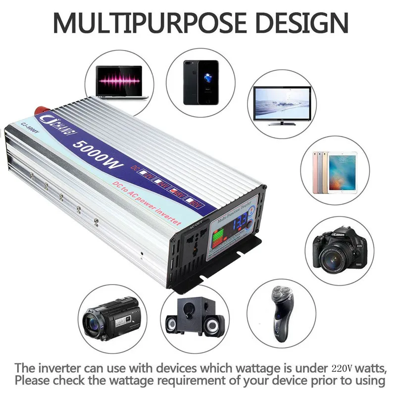 

Inverter 12V/24V/48V 220V 5000W 10000W Peak- Modified Sine Wave Power Voltage Transformer Inverter Converter + LCD Display