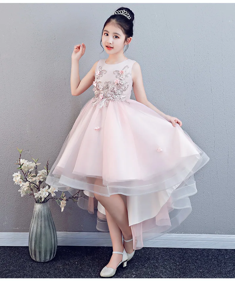 

Glizt Appliques lace Flower Girl Dress Trailing Party Pageant Princess Wedding Dress Girl First Communion Dresses Baptism Gown