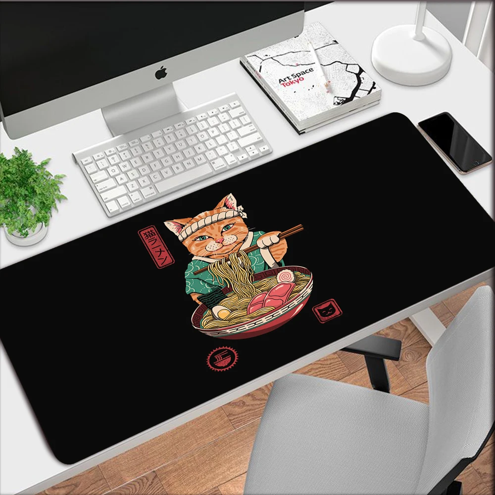 

Black Japanese Cuisine Cat Kawaii Mouse Pad Laptop Gamer Keyboard Desktop Non-Slip Gaming Accessories Large Mousepad Xxl Deskmat