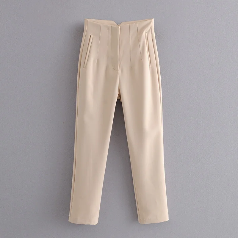 

Vintage High Waist Zipper Fly Female Ankle Trousers Mujer 2023 Summer New Women Chic Fashion With Seam Detail Office Wear Pants