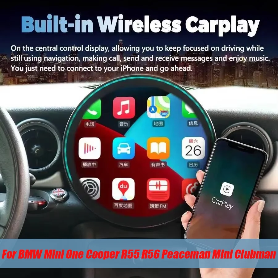 Фото 11,9-дюймовый экран для BMW Mini One Cooper R55 R56 Peaceman Mini Clubman 2007-2014, Android Auto, GPS, CarPlay, аудиосистема, головное устройство для автомобиля №3