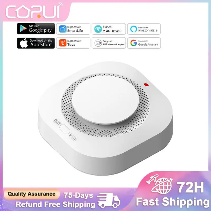 

Датчик дыма CORUI Tuya, Wi-Fi датчик для умного дома, охранная система, противопожарная сигнализация, приложение для умного дома