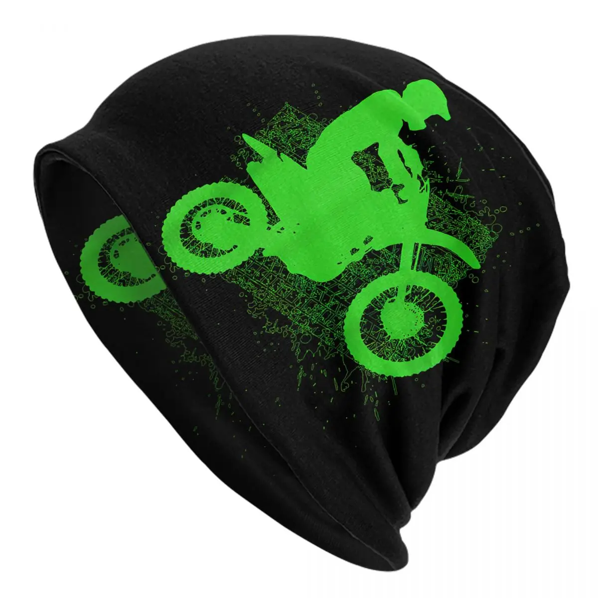 Dirt Bike Rider Tire Tracks Neon Green Youth Adult Men's Women's Knit Hat Keep warm winter knitted hat