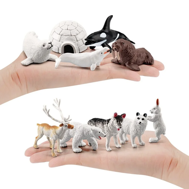 

10Pcs Mini Simulation Polar Bear Beluga Bunny Seals Polars Bear Reindeer Arctic Animal Set Figure Toy Model Decoration Toy Gift