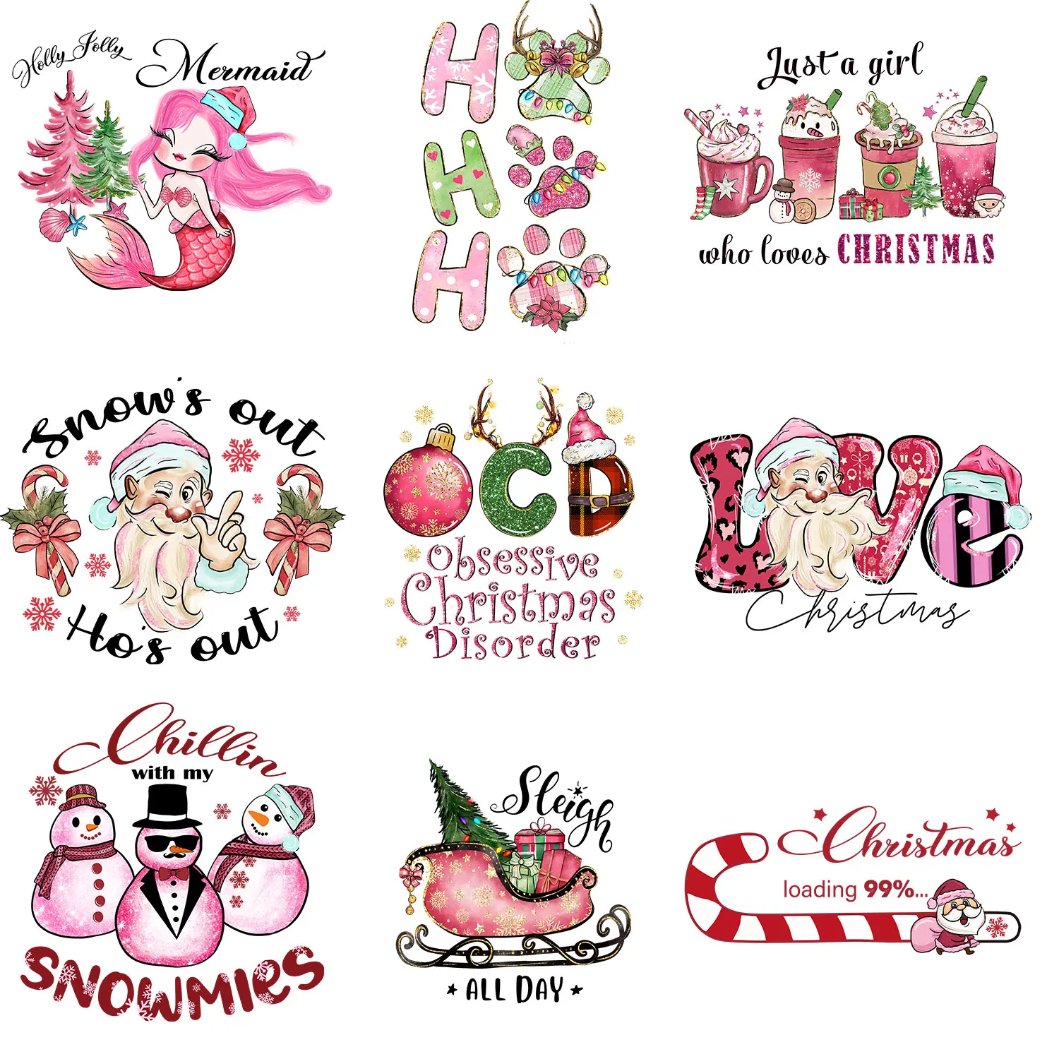 

9 шт. Симпатичные рождественские наклейки Lron-On, виниловые тепловые нашивки для рукоделия, аксессуары для шляпы, подушки