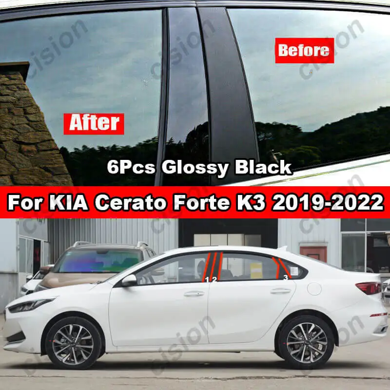 

Наклейка на стойку 4/6x, для автомобильных окон, дверей, KIA Cerato, Forte K3, 2003-2022, Spectra, углеродное волокно, Черная