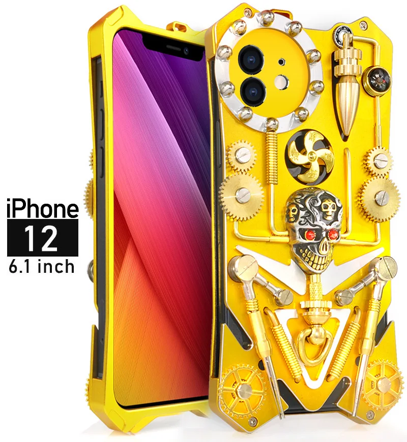 New Zimon Luxury New Arrival Gothic Skull Gear Rotation Skeleton Shockproof Protection Case For Iphone 14 13 12 11 Pro Mini Max