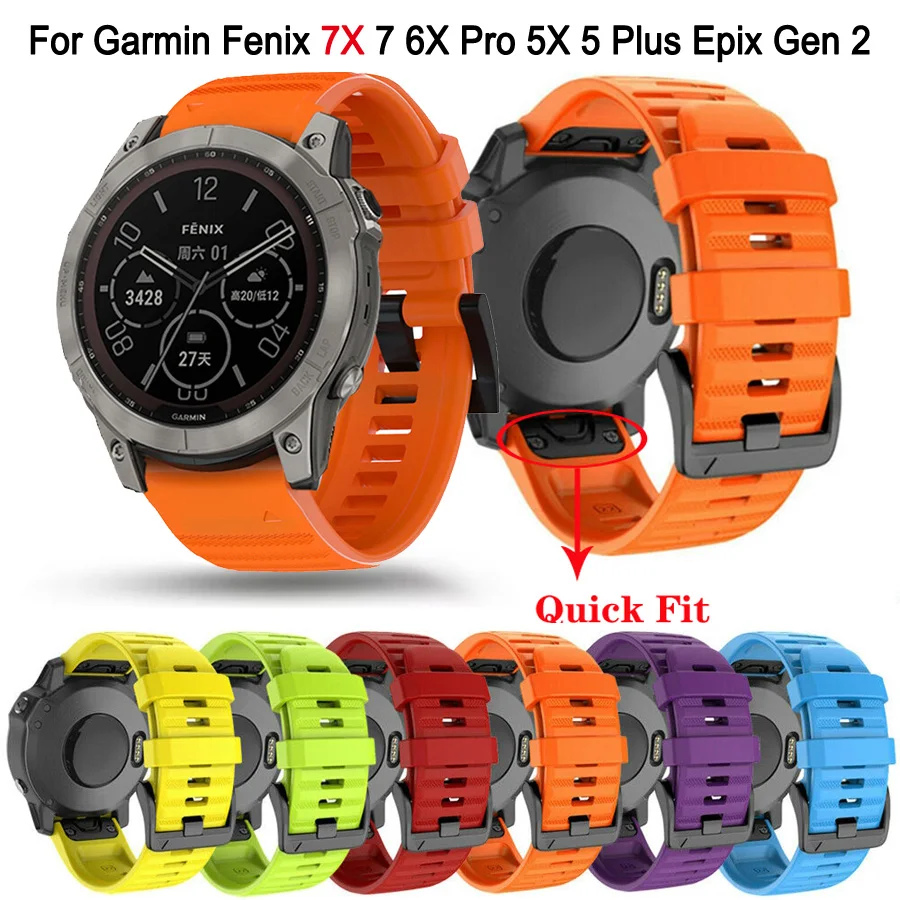 

22 26mm Smart Watch Silicone Band For Garmin Fenix 7 7X 6X 6 Pro 5 5X Plus 3 3HR 945 Epix Gen 2 Enduro Quickfit Bracelet Straps