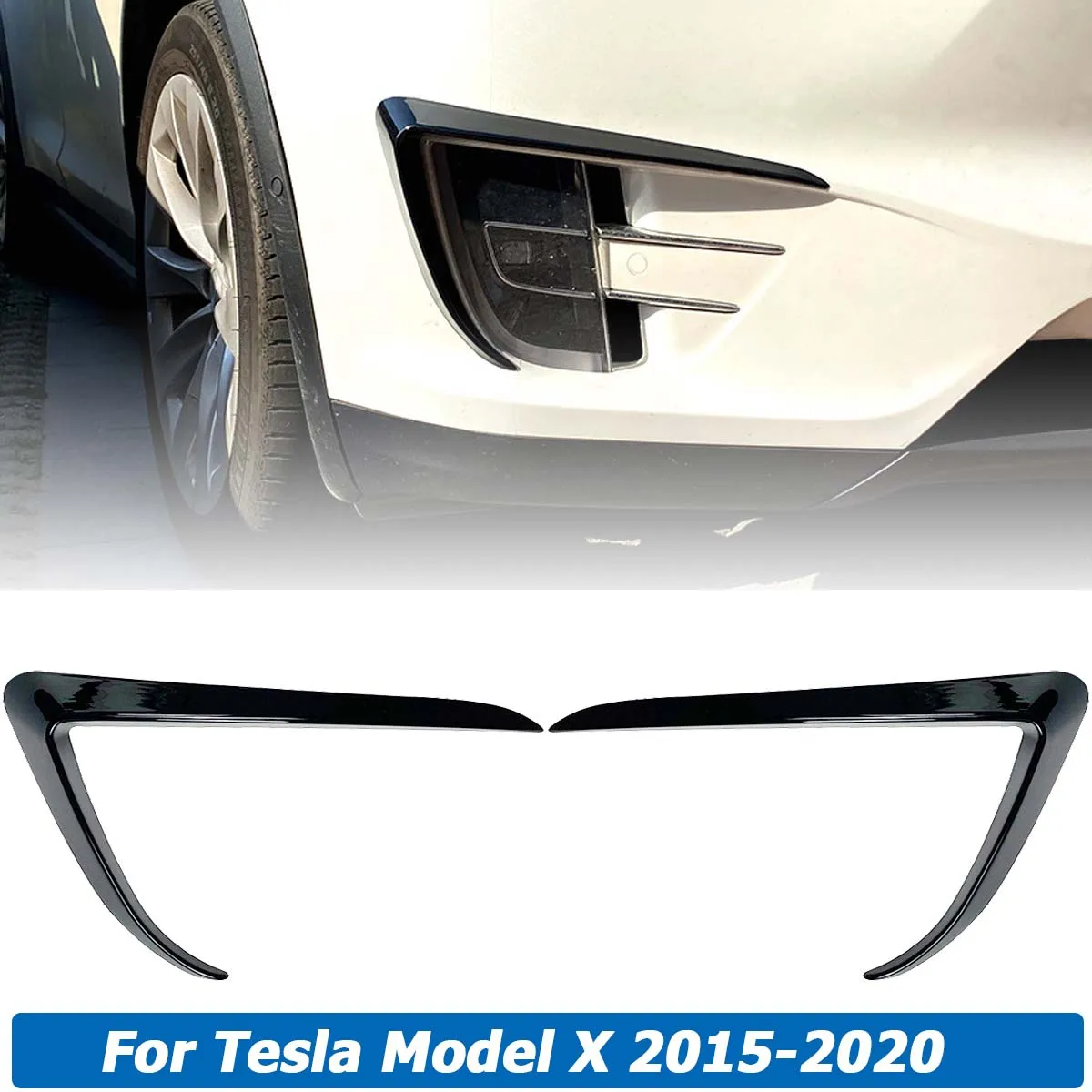 

Front Bumper Cover Wind Knife For Tesla Model X 2015-2020 ABS Plastic Fog Light Eyebrow Sticker Trim Blade Car Accessories