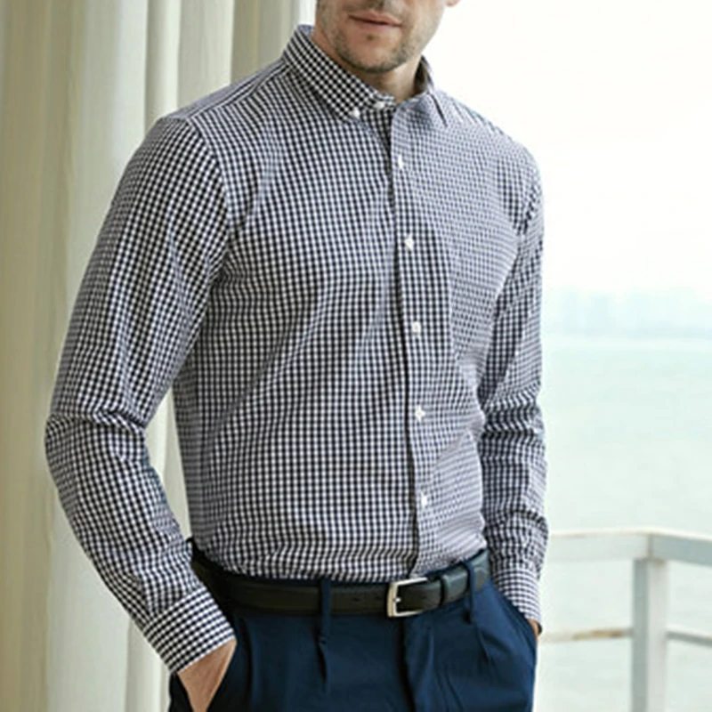 

High Quality Alligator Men Long Sleeve Dress Shirts 100% Cotton hombre Classic Chemises plaid shirts Casual streetwear Top