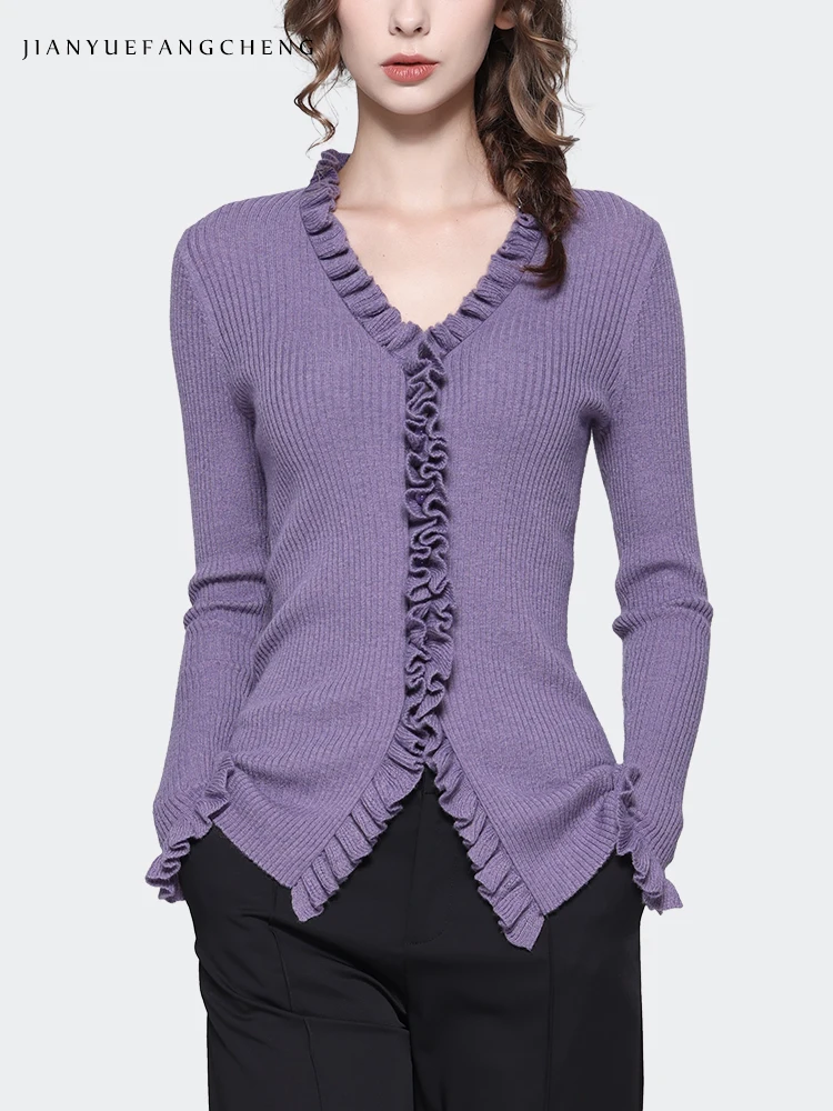 Женский облегающий шерстяной свитер с длинным рукавом и V-образным вырезом