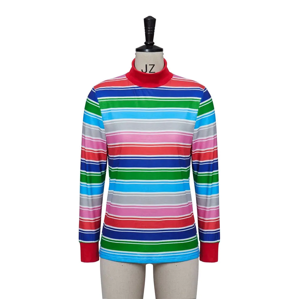 Chucky Striped T-shirt Horror Movie Cosplay Costume Ghost Doll Long Sleeved Top Character Colorful Stripe Chucky Doll Costume