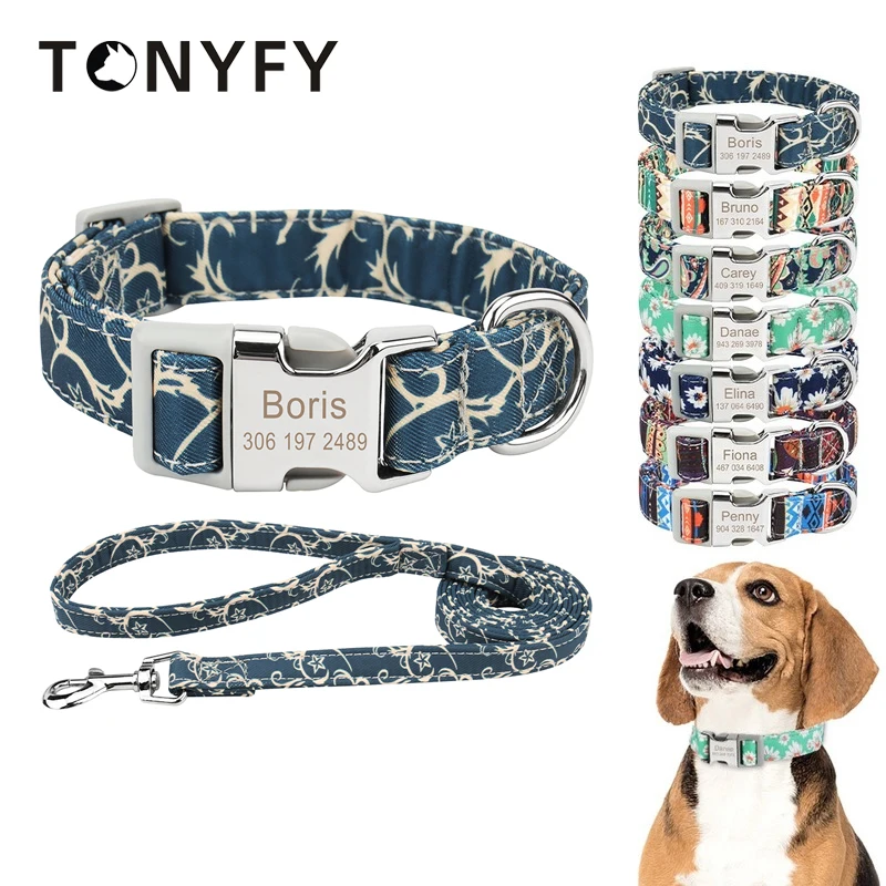 

Dog Collar Leashes Set Bohemia Retro Style Personalized Custom Engraved Name Phone Puppy Dogs Anti-lost ID Tags Pet Collar