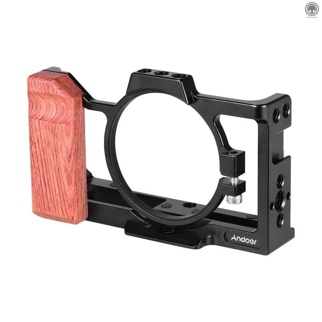 

R Andoer Camera Cage Compatible with Sony ZV1 Camera with Wooden Handle Grip Cold Shoe for Mounting Microphone LED Light