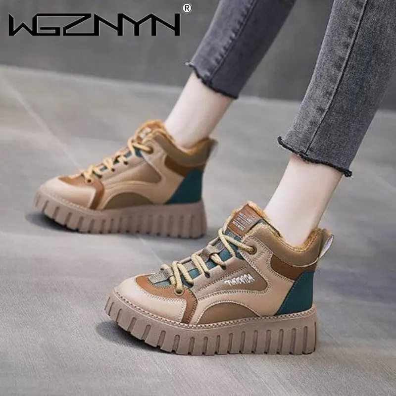 

Женские ботинки, модные кроссовки, новая ретро Обувь с вулканизированной подошвой, зимние ботинки на плоской подошве, удобная теплая хлопковая обувь с высоким верхом