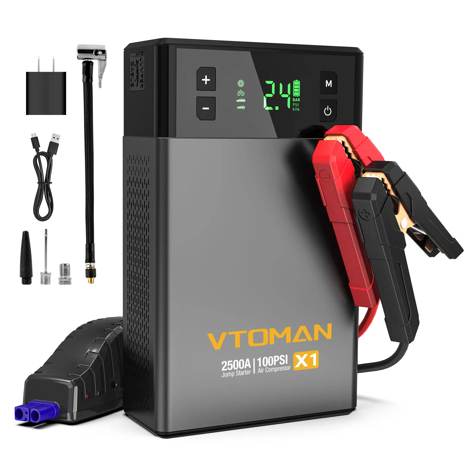 

VTOMAN Car Jump Starter With 100PSI Air Compressor Power Bank Portable Air Pump Battery Booster 2500A Automotive Starting Device